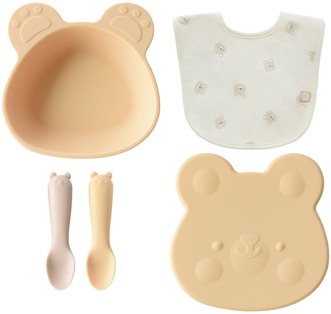 벨라블 준비물 이유식보관용기세트 흡착볼 250ml + 면턱받이 + 스푼 4p, 머스타드, 1세트