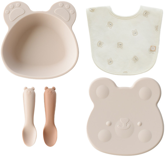 벨라블 준비물 이유식보관용기세트 흡착볼 250ml + 면턱받이 + 스푼 2p, 베이지, 1세트