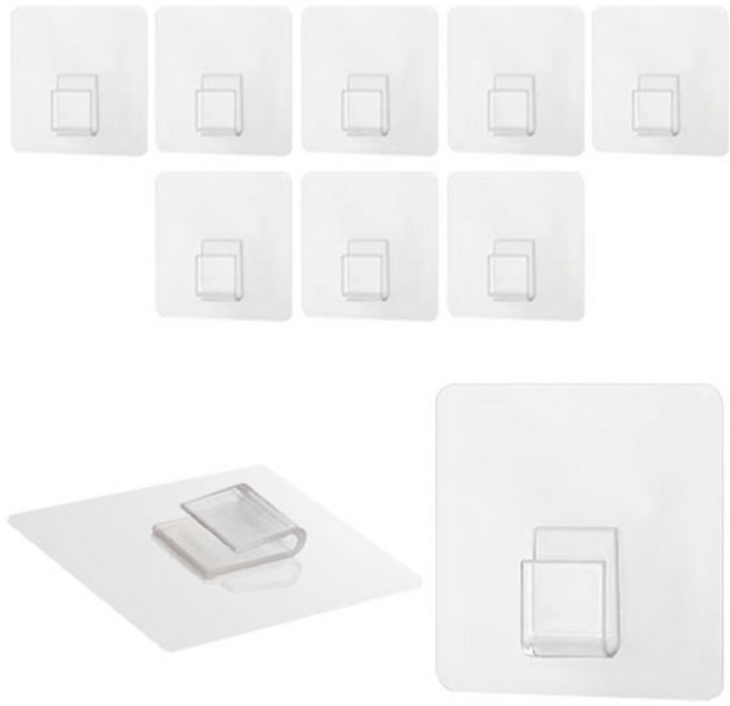 TheLiving 접착식 선반고정 걸이 후크 70mm x 70mm, 투명, 10개