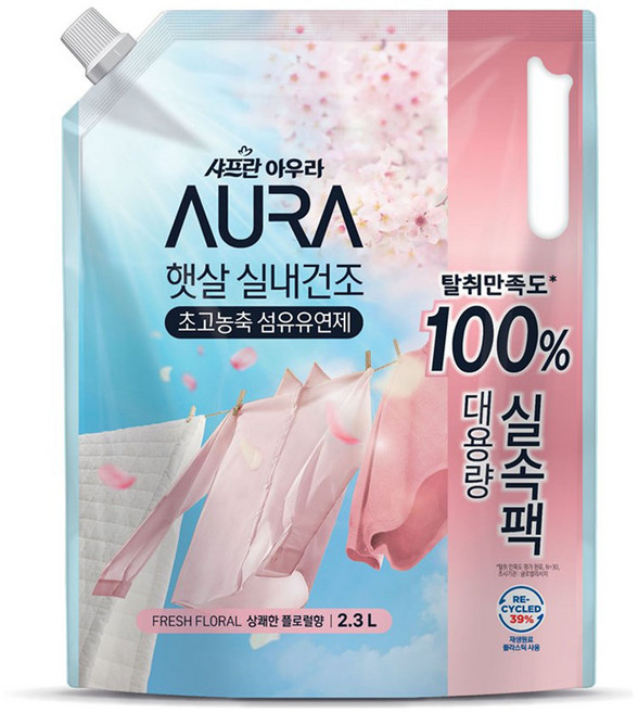 아우라 햇살 실내건조 초고농축 섬유유연제 상쾌한 플로럴향 리필, 2.3L, 1개입, 1개