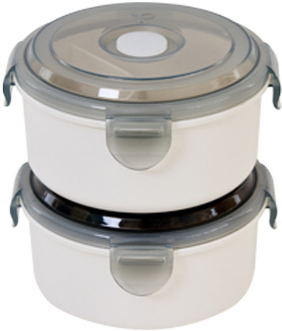 플라팜 스팀홀 원형 밀폐 도시락통 소형, 아이보리, 2개