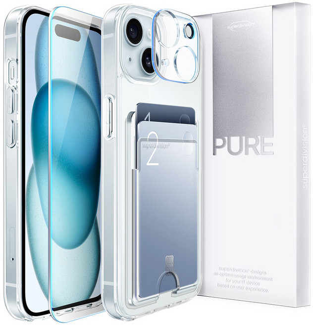 슈퍼디비전 퓨어 카드 올인원 카드 케이스 + 액정 강화유리 + 카메라 강화유리 세트