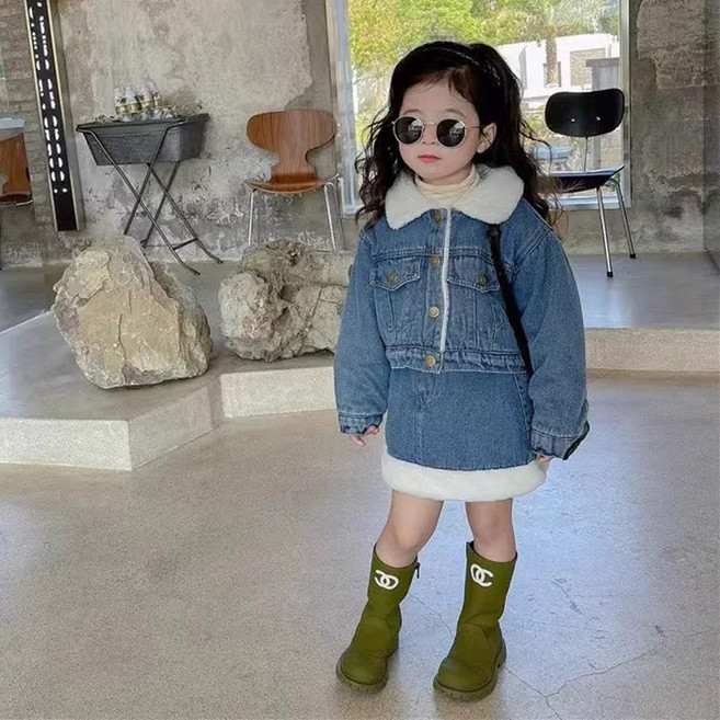 Arbe 여아용 양털데님 상하 세트