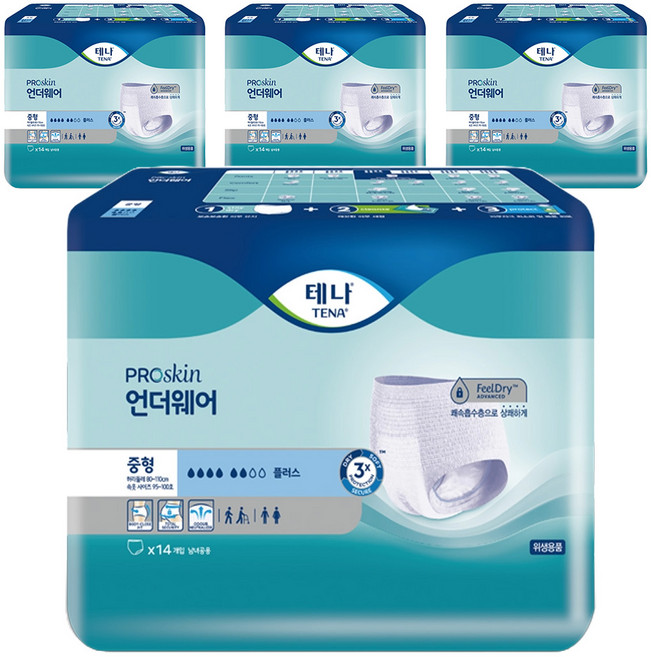 테나 남녀공용 언더웨어 플러스 성인기저귀, 중형, 14개입, 4개