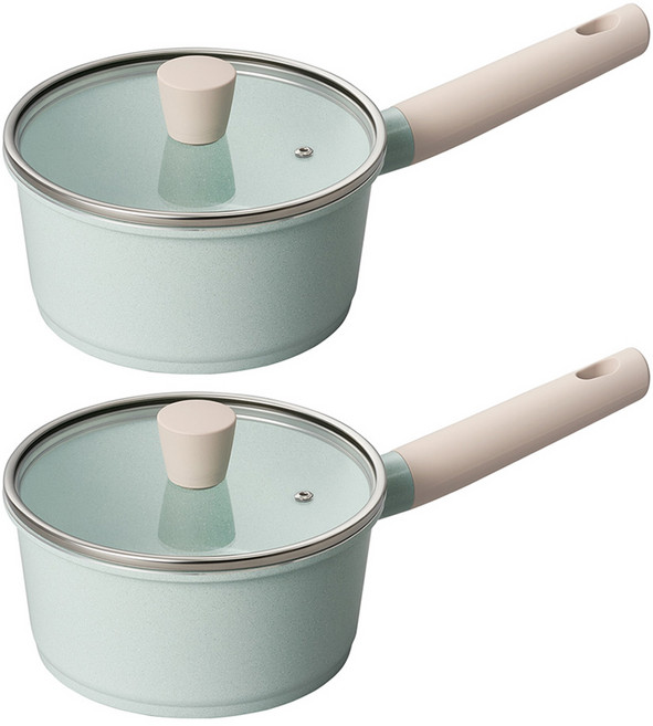 Corelle Brands 康寧餐具 Pyrex IH爐適用Pyrex系列陶瓷不沾鍋具4件組, 藍色, 1組, 單柄湯鍋 18cm 2入+玻璃鍋蓋 2入