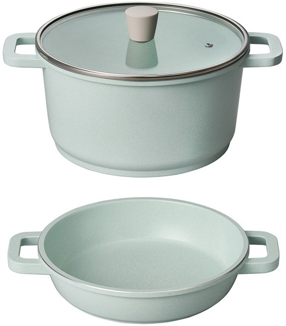 파이렉스 인덕션 세라믹 제이드 냄비세트, 블루, 1세트, 양수 24cm + 서빙팬 20cm + 뚜껑