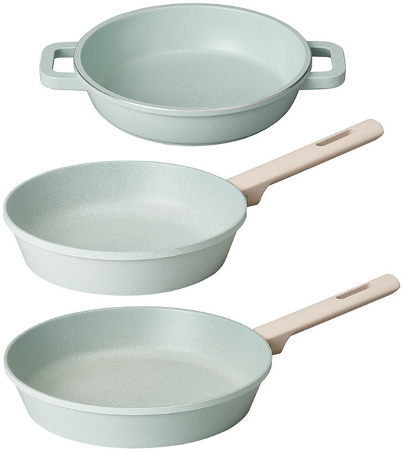 Corelle Brands 康寧餐具 Pyrex Jade Blue IH感應爐適用陶瓷鍋具組, 藍色, 雙耳平底鍋 20cm+平底鍋 24cm+28cm, 1組