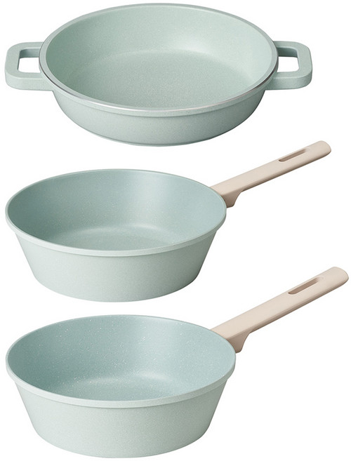 파이렉스 인덕션 세라믹 제이드 IH 프라이팬 세트 3개, 블루, 서빙팬 20cm + 궁중팬 24cm + 궁중팬 28cm, 1세트