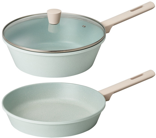 Corelle Brands 康寧餐具 Pyrex Jade Blue IH感應爐適用陶瓷鍋具組, 藍色, 深炒鍋 28cm+平底鍋 28cm+鍋蓋, 1組