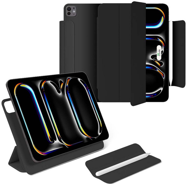 탱글우드 착 마그네틱 3단 분리형 아이패드 커버형 케이스, 블랙, 1개