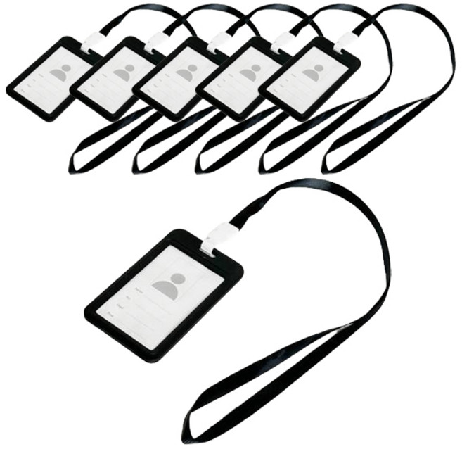 모던앳 목걸이 명찰 사원증 신분증 케이스 행사 출입 카드 홀더, 블랙, 6개