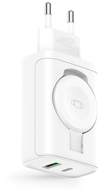 만렙 33W 애플워치 접이식 2포트 고속충전기, 화이트, 1개