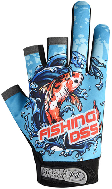 HuwaiH 리버폭스 3컷 아이스 쿨링 양손착용 낚시장갑, 블루물고기