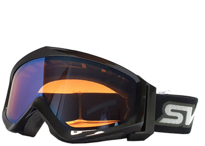 SWANS 鏡面滑雪護目鏡 白色 成人款 可與眼鏡併用 日夜兩用 抗UV 鏡面雙層鏡片 GUEST-MDH, 1個, 黑藍色