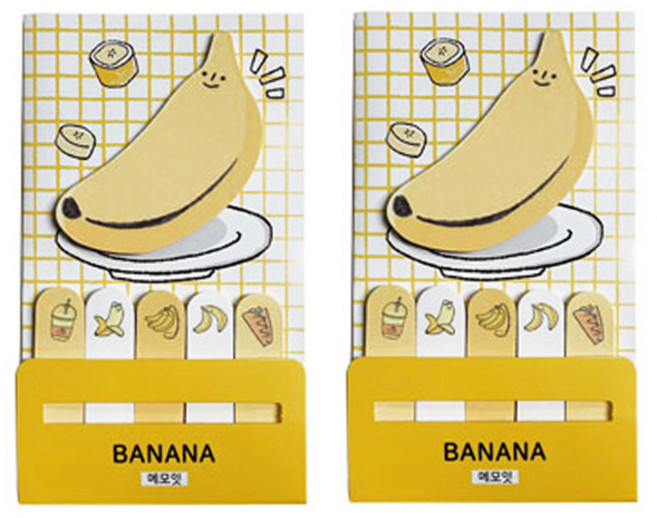 랑캣몰 부리 점착식 메모잇 빅 앤 인덱스 2p 세트, 바나나, 1세트