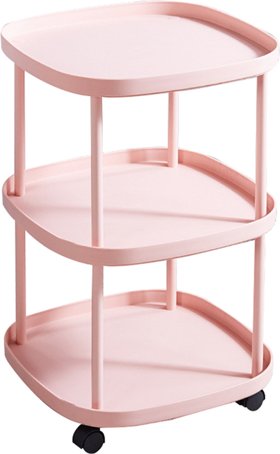 에버하우스 라운드 사각 다용도 사이드 선반 트롤리, 핑크, 3단