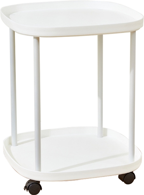 에버하우스 라운드 사각 다용도 사이드 선반 트롤리, 화이트, 2단