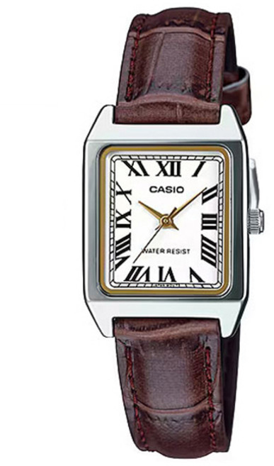 CASIO 卡西歐 女款方形皮革指針腕錶