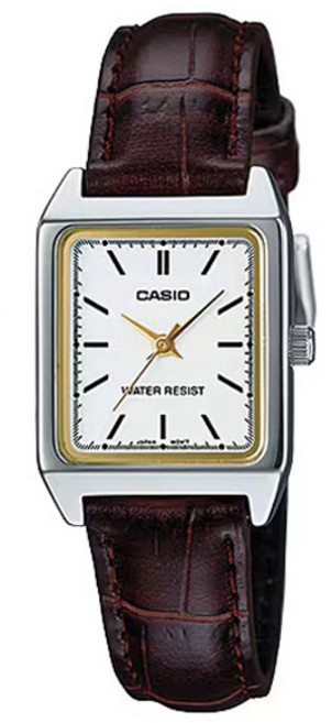 카시오 여성용 아날로그 사각 가죽 손목시계 LTP-V007L + 배터리교환권 세트