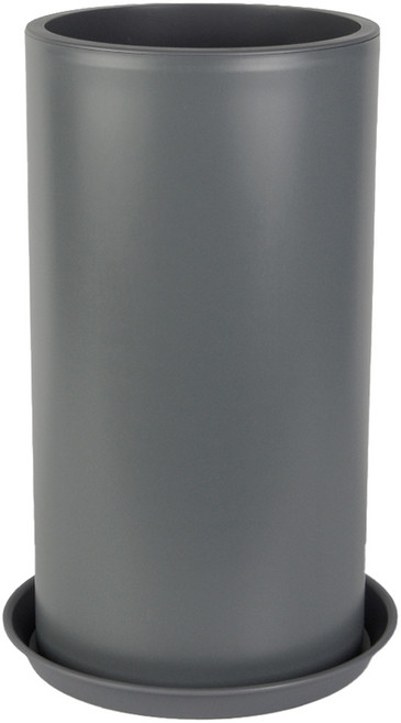 데일드 고강도 플라스틱 원통 28 화분 + 받침 세트, 그레이, 1개