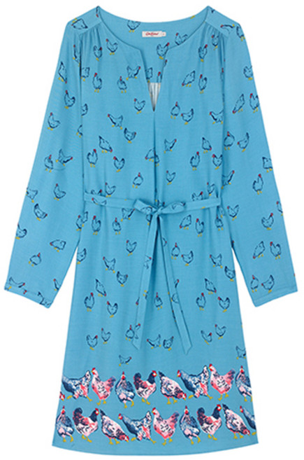 Cath Kidston 女款手繪小雞嫘縈洋裝, 矢車菊藍