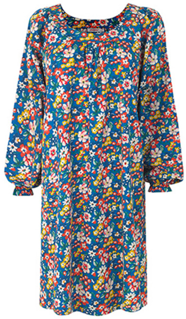 Cath Kidston 女款縮褶棉質洋裝 波特蘭花卉, 藍色