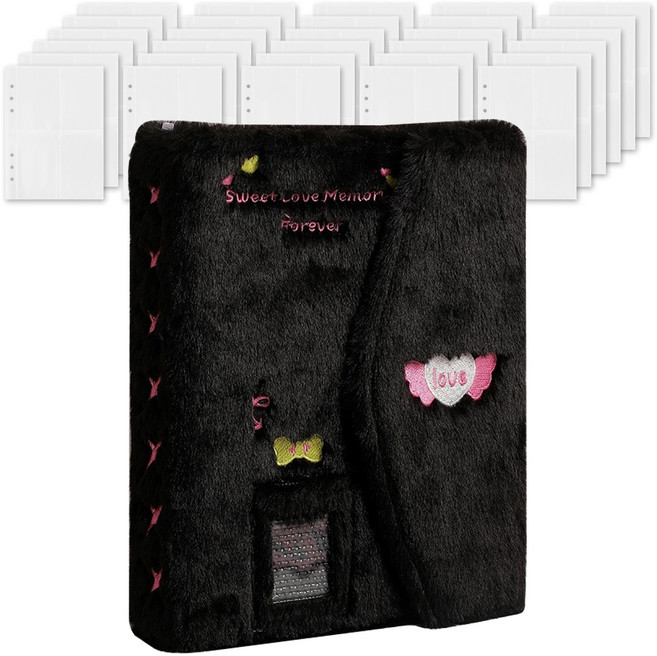 마다꾸미 콜렉트북 캐릭터 다이어리 포카 바인더 6공 + 속지 40p 세트, 바인더(블랙), 1세트