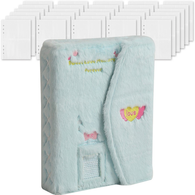 마다꾸미 콜렉트북 캐릭터 다이어리 포카 바인더 6공 + 속지 40p 세트, 바인더(블루), 1세트