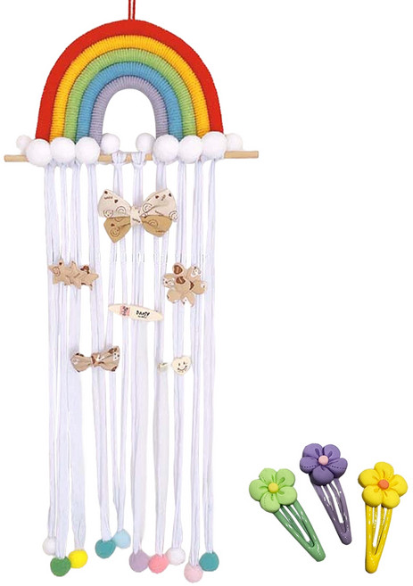 리빙다 무지개 머리핀 정리홀더 + 꽃 머리핀 3p 세트, 레인보우(정리홀더), 랜덤발송(꽃 머리핀), 1세트