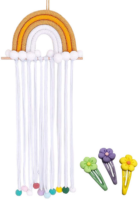 리빙다 무지개 머리핀 정리홀더 + 꽃 머리핀 3p 세트, 브라운(정리홀더), 랜덤발송(꽃 머리핀), 1세트