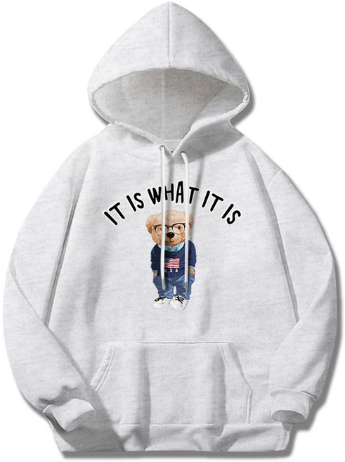 일루소 남녀공용 소프트 특양면 왓이즈베어 후드티