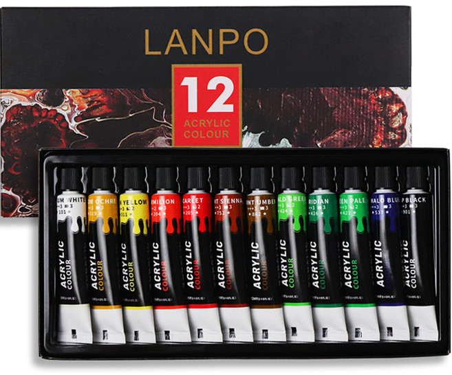 란포 동아피엠에스 아크릴 페인트 프리미엄 물감, 12ml, 12색