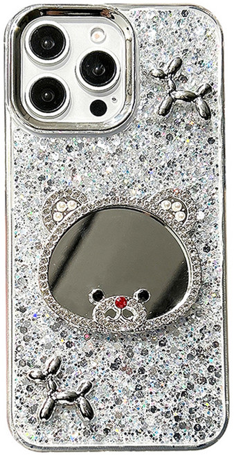 고지비 곰돌이 강아지 거울 펄 큐빅 휴대폰 케이스