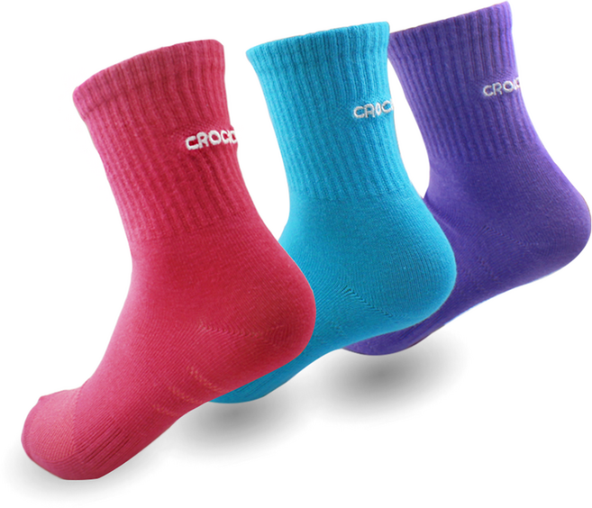 크로커다일 여성용 비비드 자수 스포츠 중목 양말, 블루 + 핫핑크 + 퍼플, 3개