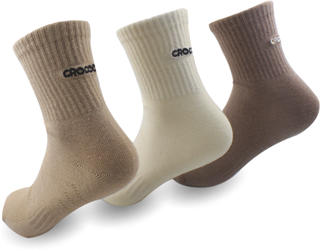 크로커다일 여성용 비비드 자수 스포츠 중목 양말, 코코아 + 베이지 + 아이보리, 3개