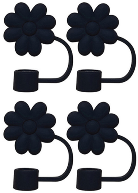 라인스미스 실리콘 스탠리 텀블러 호환 텀꾸 플라워 빨대 마개, 블랙, 4개