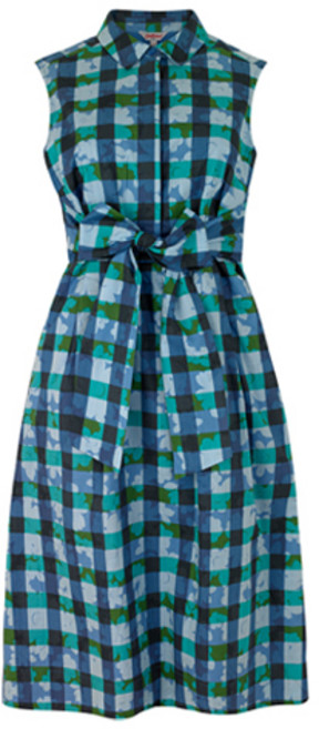 Cath Kidston 女款綁帶花卉力量格紋棉質洋裝, 藍灰色