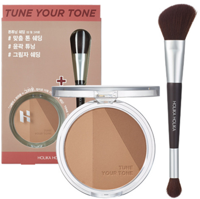홀리카홀리카 톤 튜닝 쉐딩 + 브러쉬 세트, 02 웜그라운, 1개