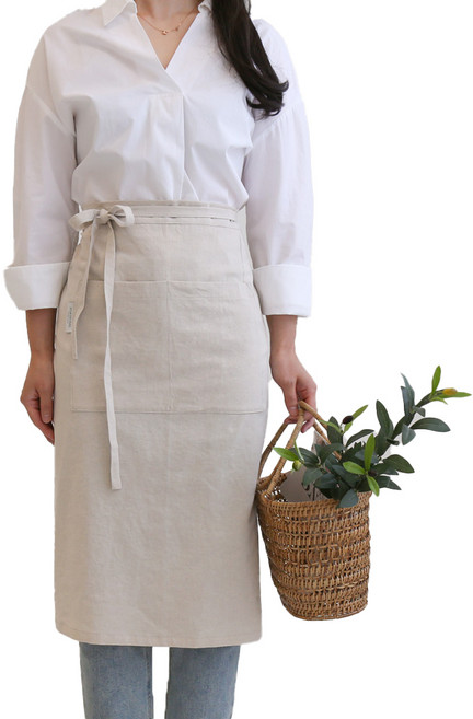 포홈 핸드메이드 모카린넨 롱랩 허리 포켓 앞치마, 내츄럴, 1개