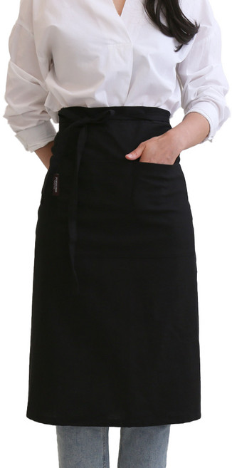 포홈 핸드메이드 모카린넨 롱랩 허리 포켓 앞치마, 잉크블랙, 1개
