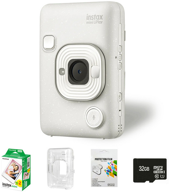 인스탁스 미니 리플레이 즉석카메라 미스티 화이트 + 미니필름 2p + 전용케이스 투명 + 32GB 메모리카드 + 보호필름 세트 FI043, 1세트