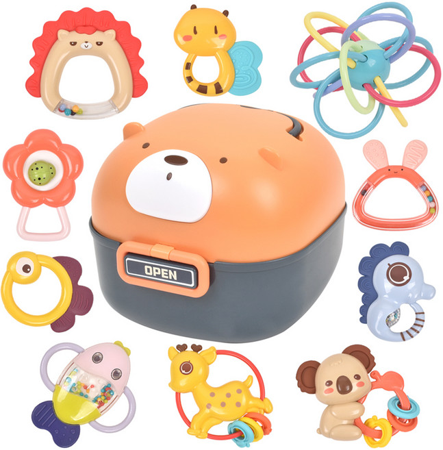 오즈토이 곰돌이 보관함 딸랑이 치발기 10종, 믹스컬러, 1개