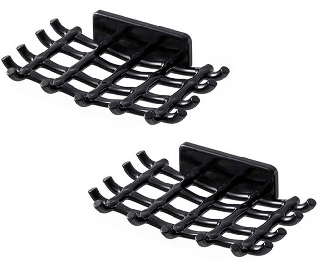 더자카 그물 물빠짐 벽부착 비누 받침대 15.5 x 9 cm, 블랙, 2개