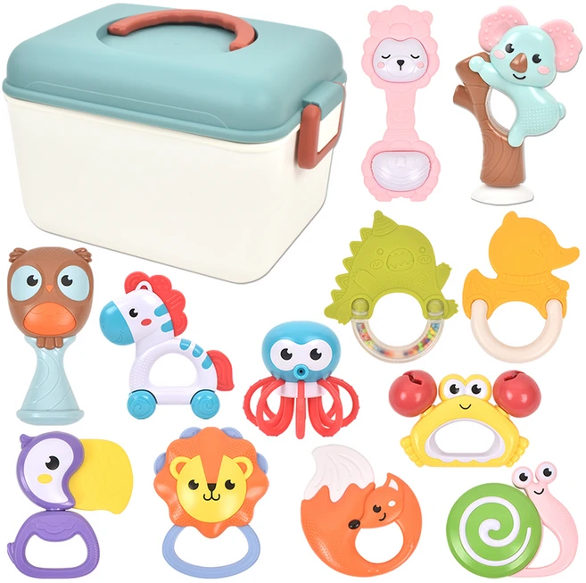 동물 딸랑이 치발기 12종 + 보관함 세트, 혼합색상, 1세트 - 쿠팡