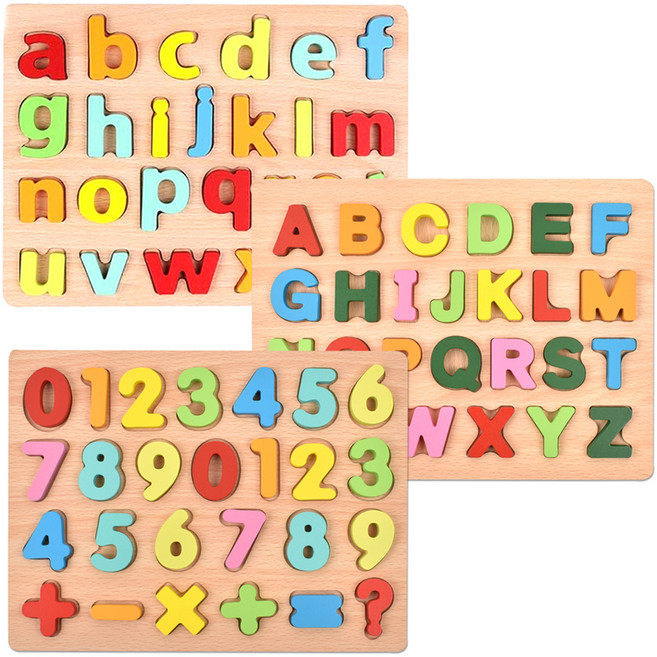 오즈토이 목제 입체 퍼즐 숫자+영어 알파벳 소문자+대문자, 1세트, 78피스
