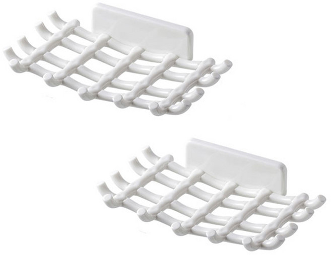 더자카 그물 물빠짐 벽부착 비누 받침대 15.5 x 9 cm, 화이트, 2개