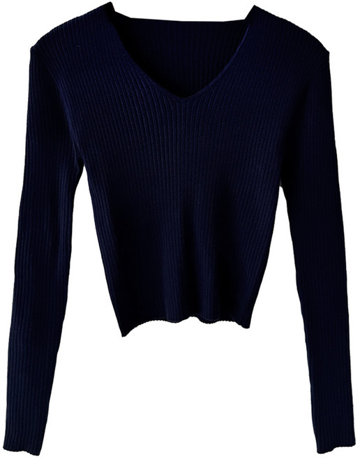 플랜데이 여성용 플디 브이넥 슬림 골지 니트