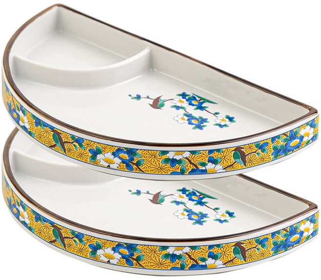 일본풍 나눔 회 초밥 접시 반달, 옐로우동백, 2개