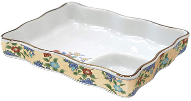 일본풍 회 나눔접시 직사각형, 베이지 동백, 1개