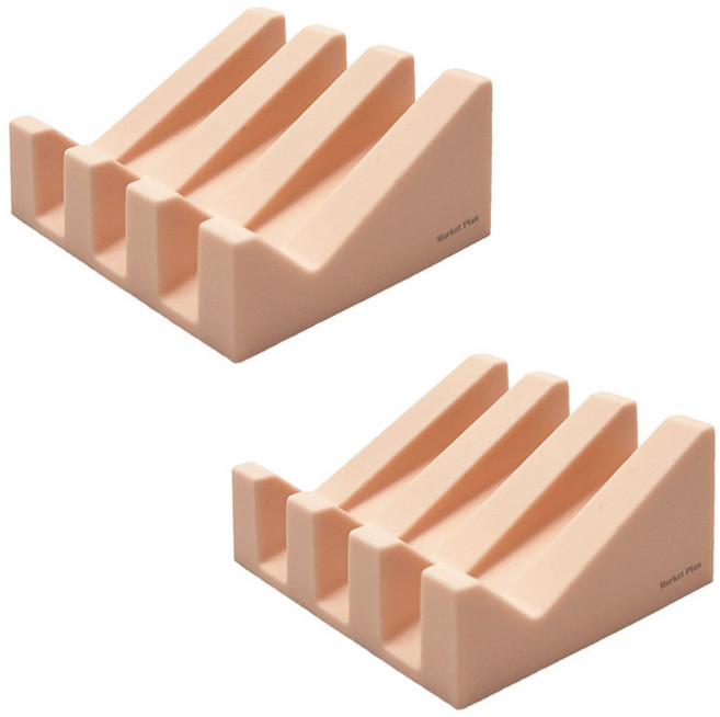 마켓플랜 레벨 실리콘 비누 받침대, 베이지, 2개